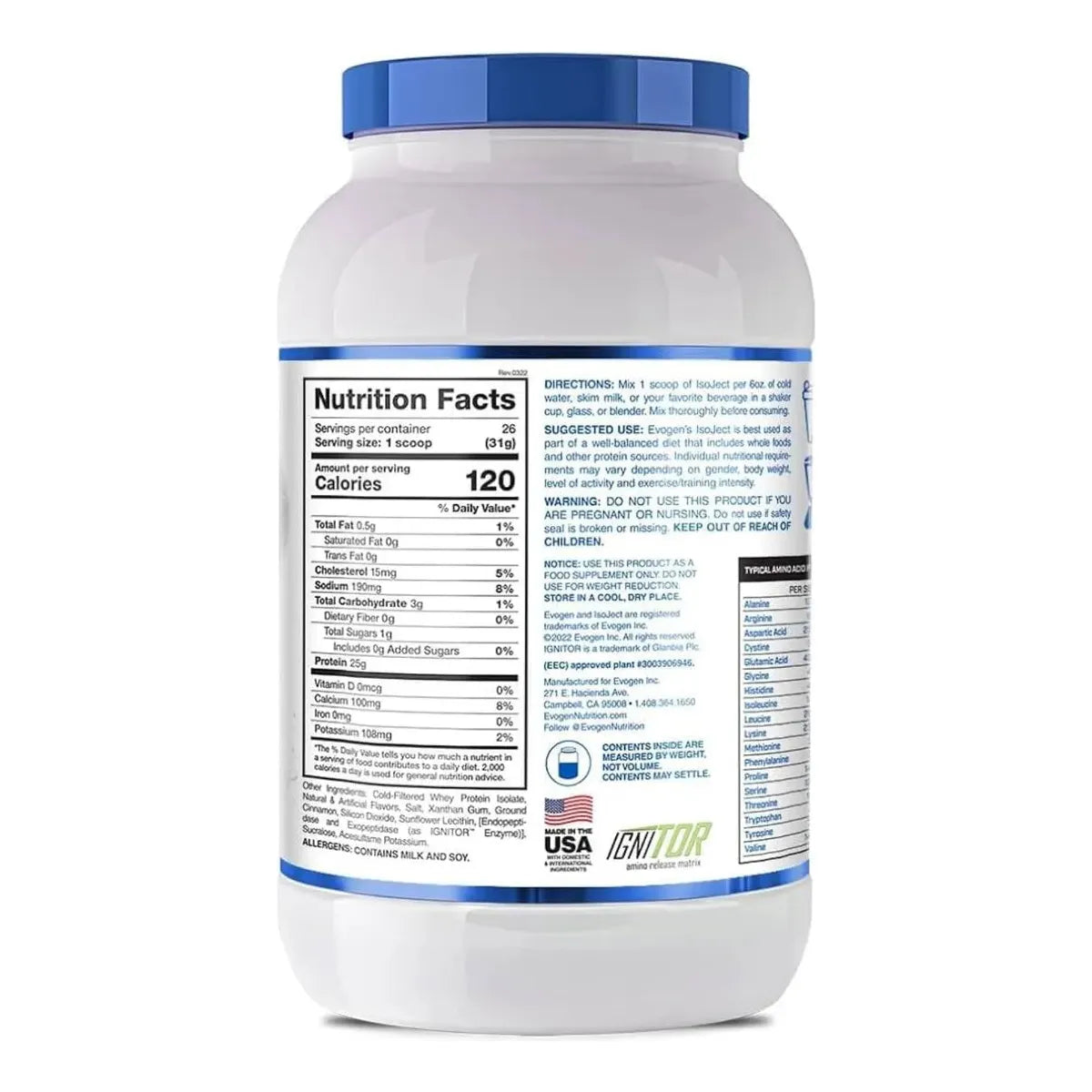 ISOJECT ULTRA-PURE WHEY ISOLATE PROTEIN POWDER 26 SERVICIOS