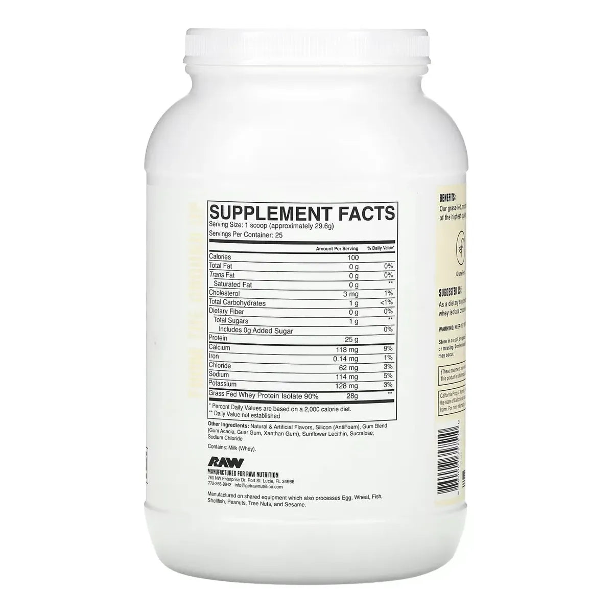 Grass Fed Whey Isolate Protein 25 Servicios
