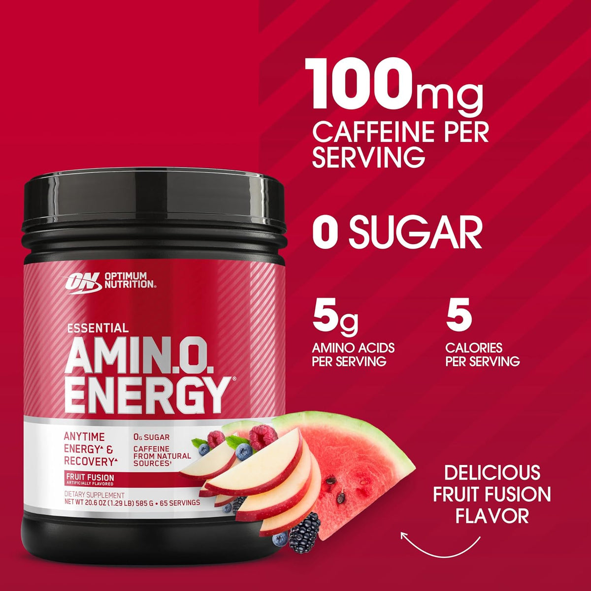 BCAA + CAFEÍNA OPTIMUM NUTRITION AMIN.O. ENERGY FRUIT FUSION - 65 SERVICIOS