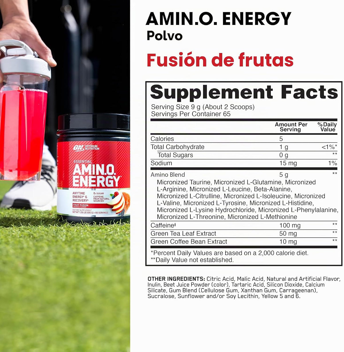 BCAA + CAFEÍNA OPTIMUM NUTRITION AMIN.O. ENERGY FRUIT FUSION - 65 SERVICIOS