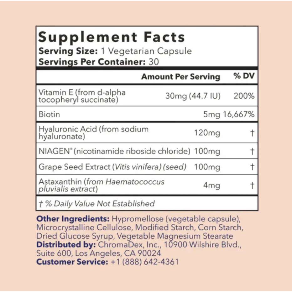 TRU NIAGEN BEAUTY 100 MG 30 CAPS - Suplefit Mx