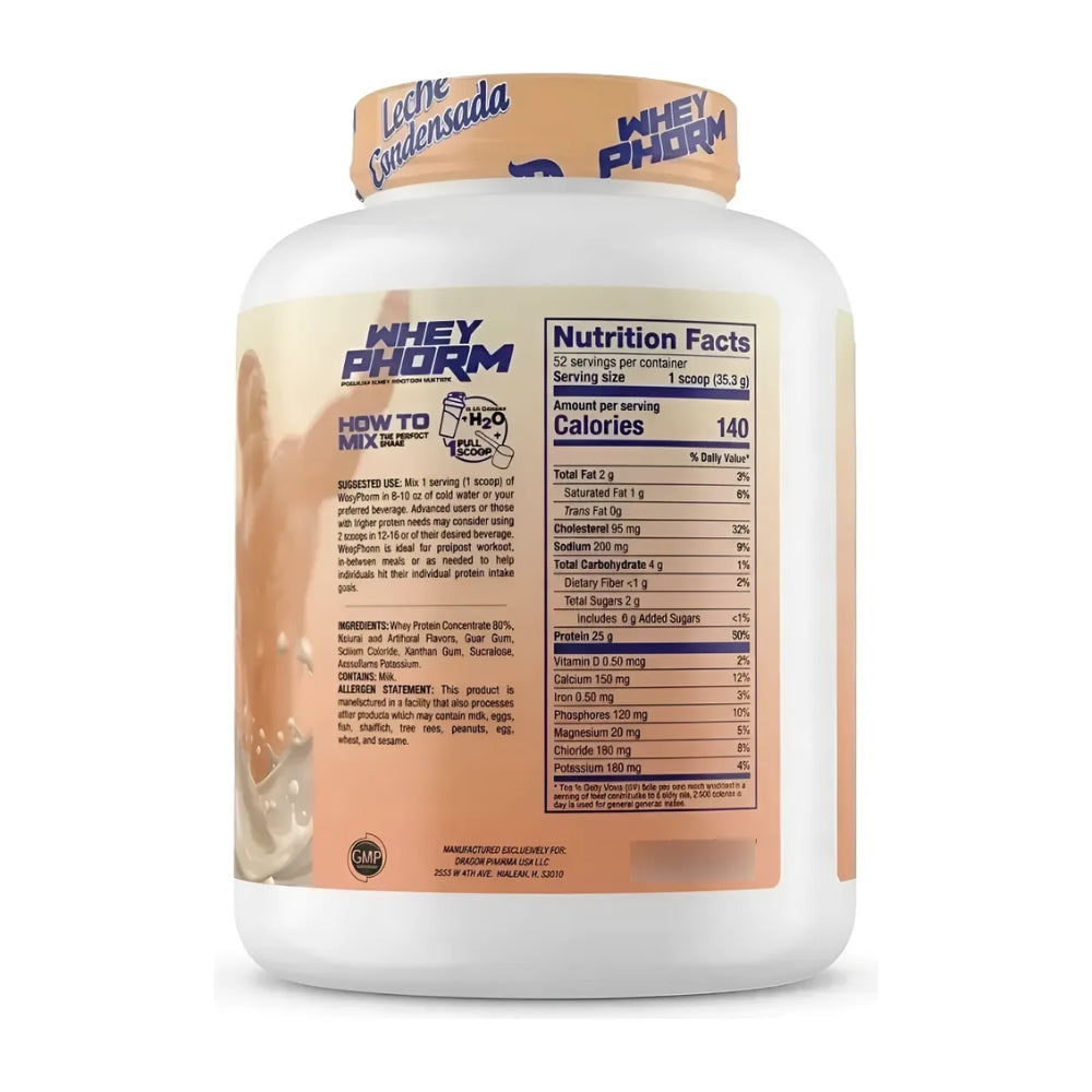 Proteina Dragon Pharma WheyPhorm 4.04lb Sabor Leche Condensada Edicion Especial Ismael Martinez