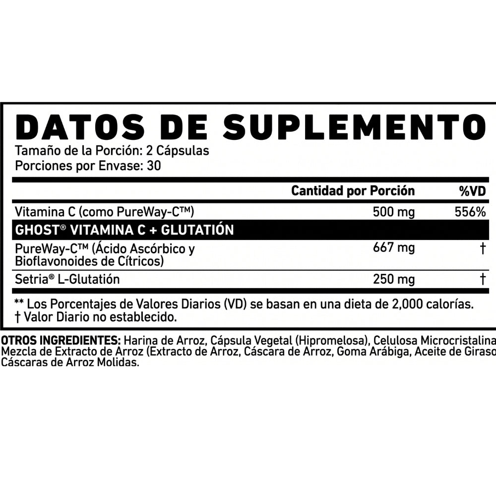 Ghost Basics Vitamina C + Glutathione 60 cápsulas vegetarianas (30 servicios)