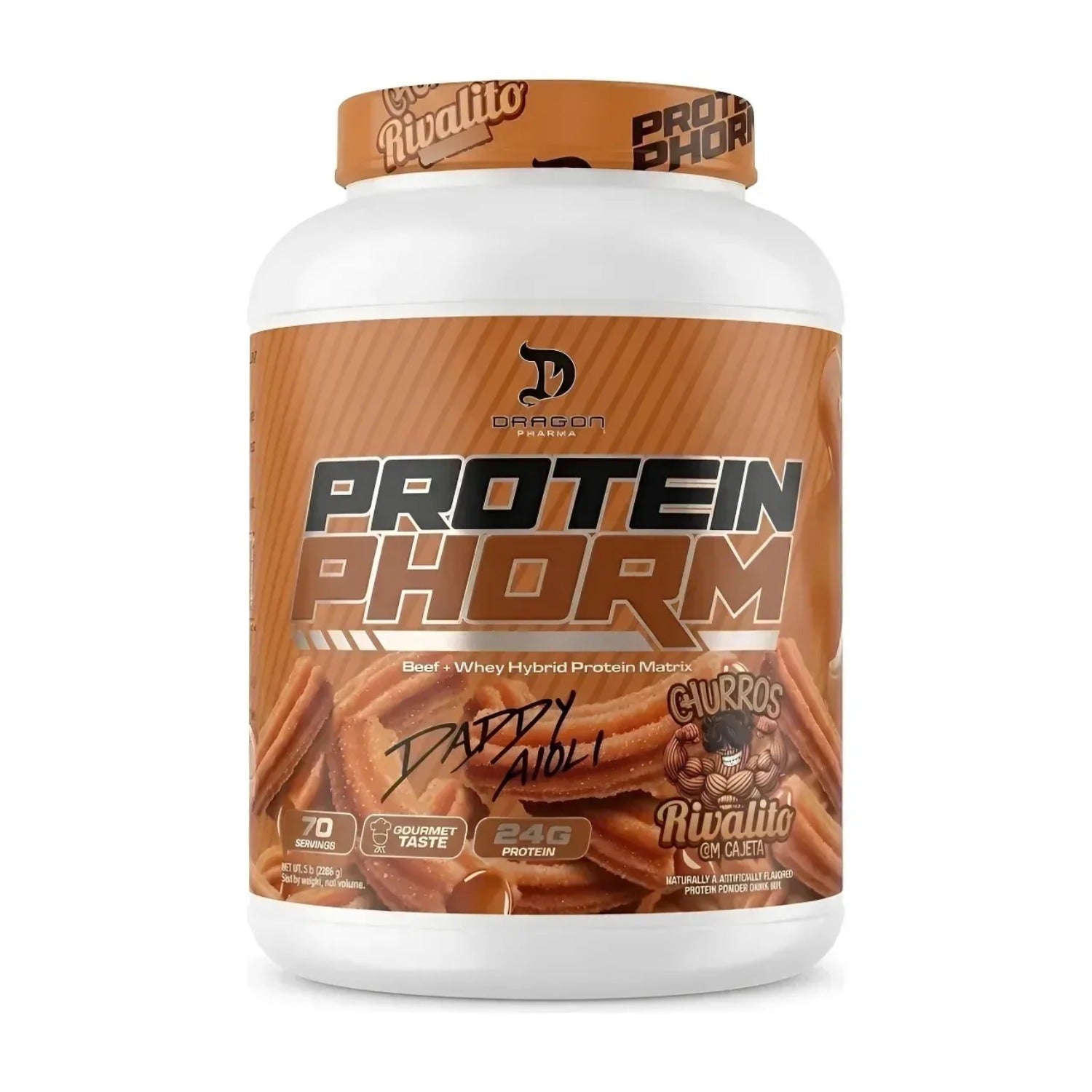 DRAGON PHARMA PROTEIN PHORM HIBRIDA BEEF + WHEY EDICION ESPECIAL DADDY AIOLI SABOR CHURRO RIVALITO  5LB - Suplefit Mx
