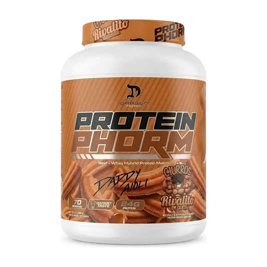 DRAGON PHARMA PROTEIN PHORM HIBRIDA BEEF + WHEY EDICION ESPECIAL DADDY AIOLI SABOR CHURRO RIVALITO  5LB - Suplefit Mx
